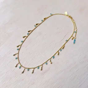 Aqua Blue Topaz Stardust Necklace - Gold