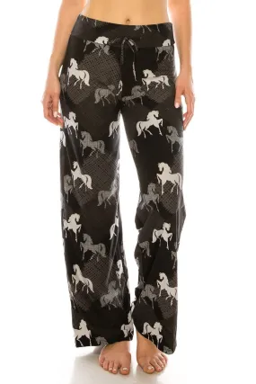 Black White & Gray Horse Print Comfortable Soft Lounge Pajama Pants