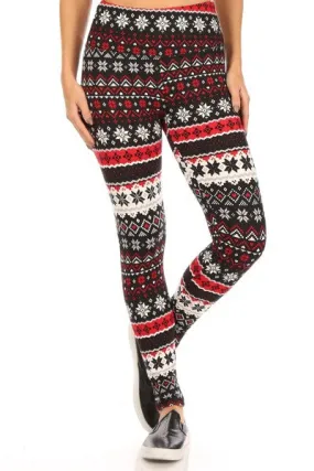 Christmas Fair Isle Print Soft Lounge Fleece Lined Leggings Pants