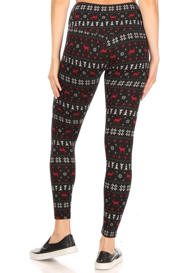 Christmas Reindeer Fair Isle Soft Lounge Fleece Lined Leggings Pants