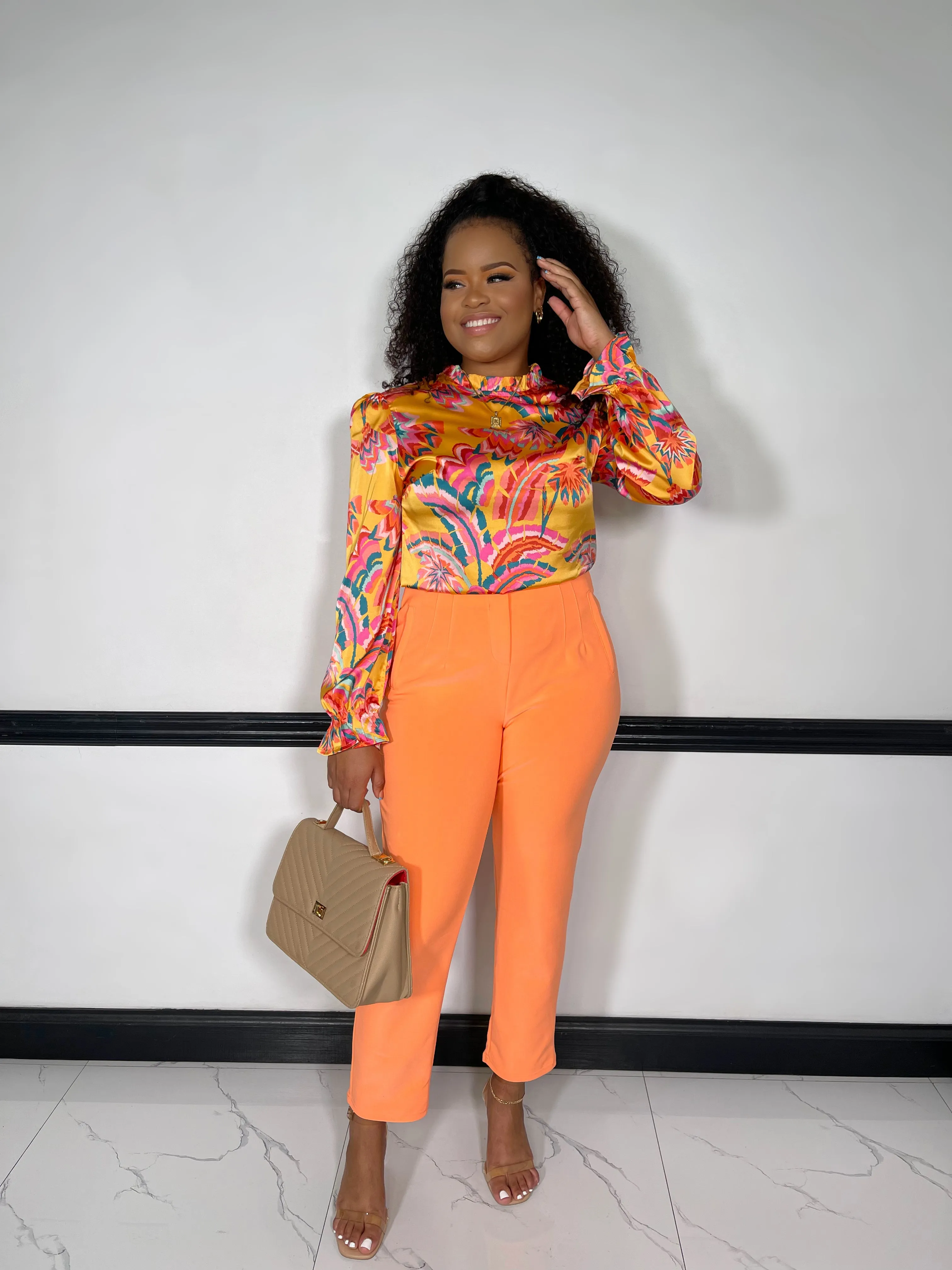 Corporate Chic Pintuck Pants-Orange