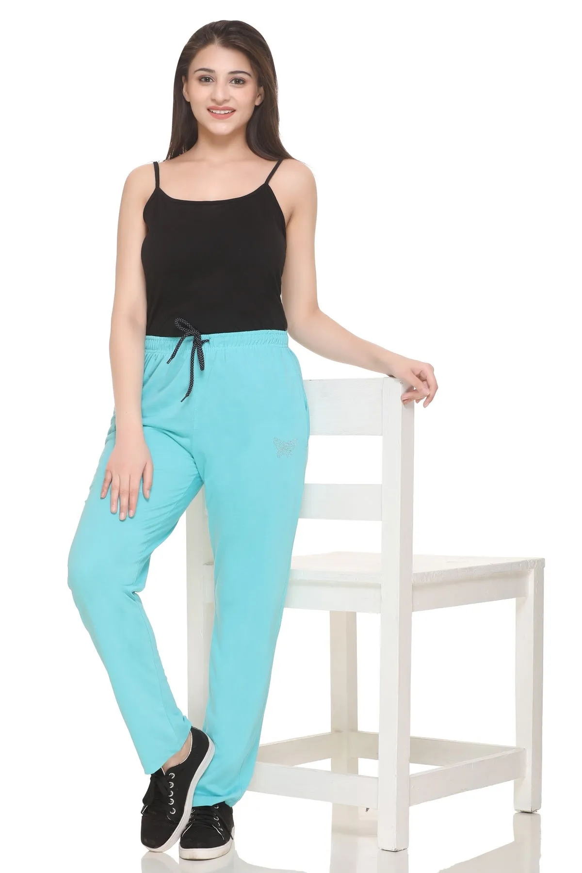 Cotton Track Pants For Women - Turquoise