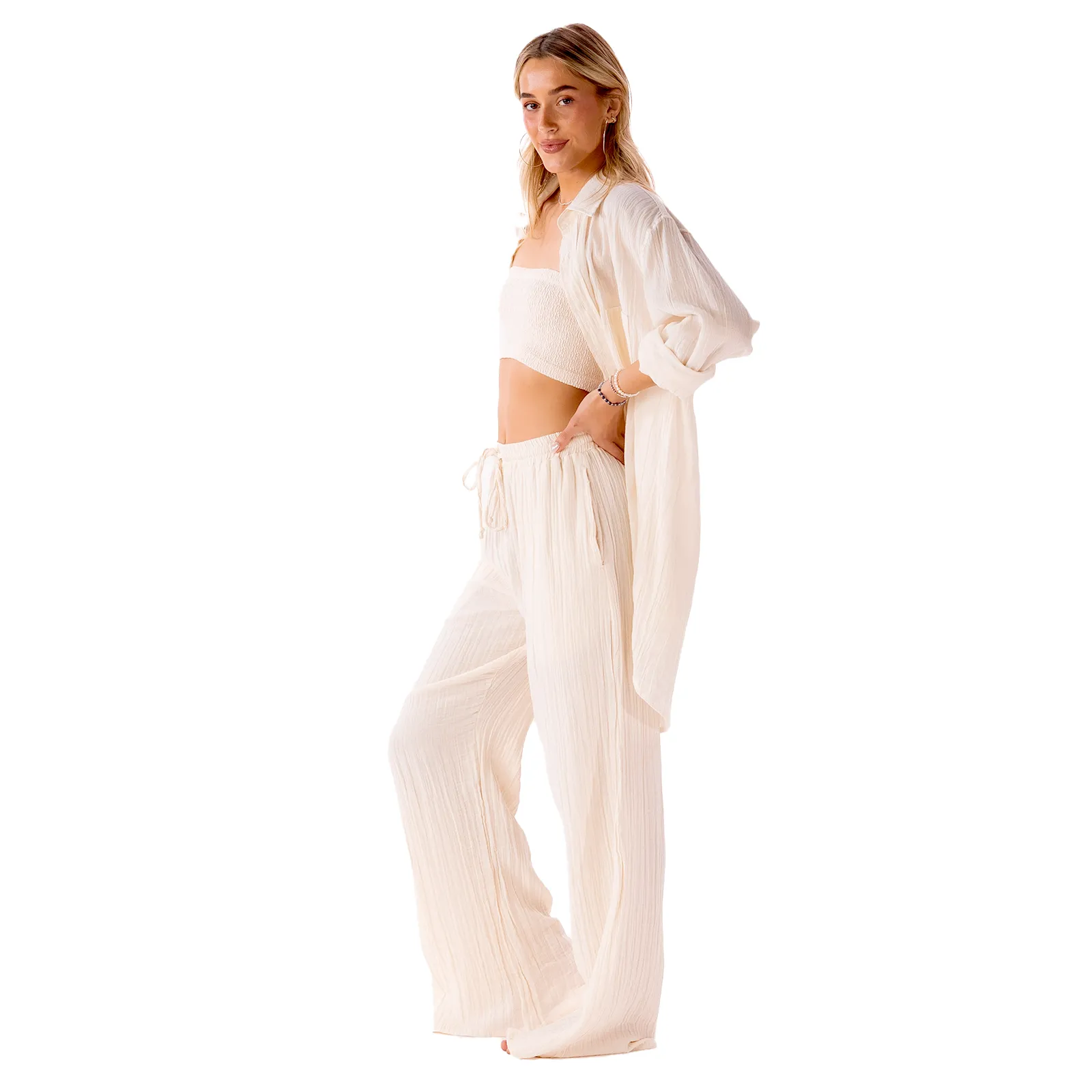 Cream Cotton Cabana Pants