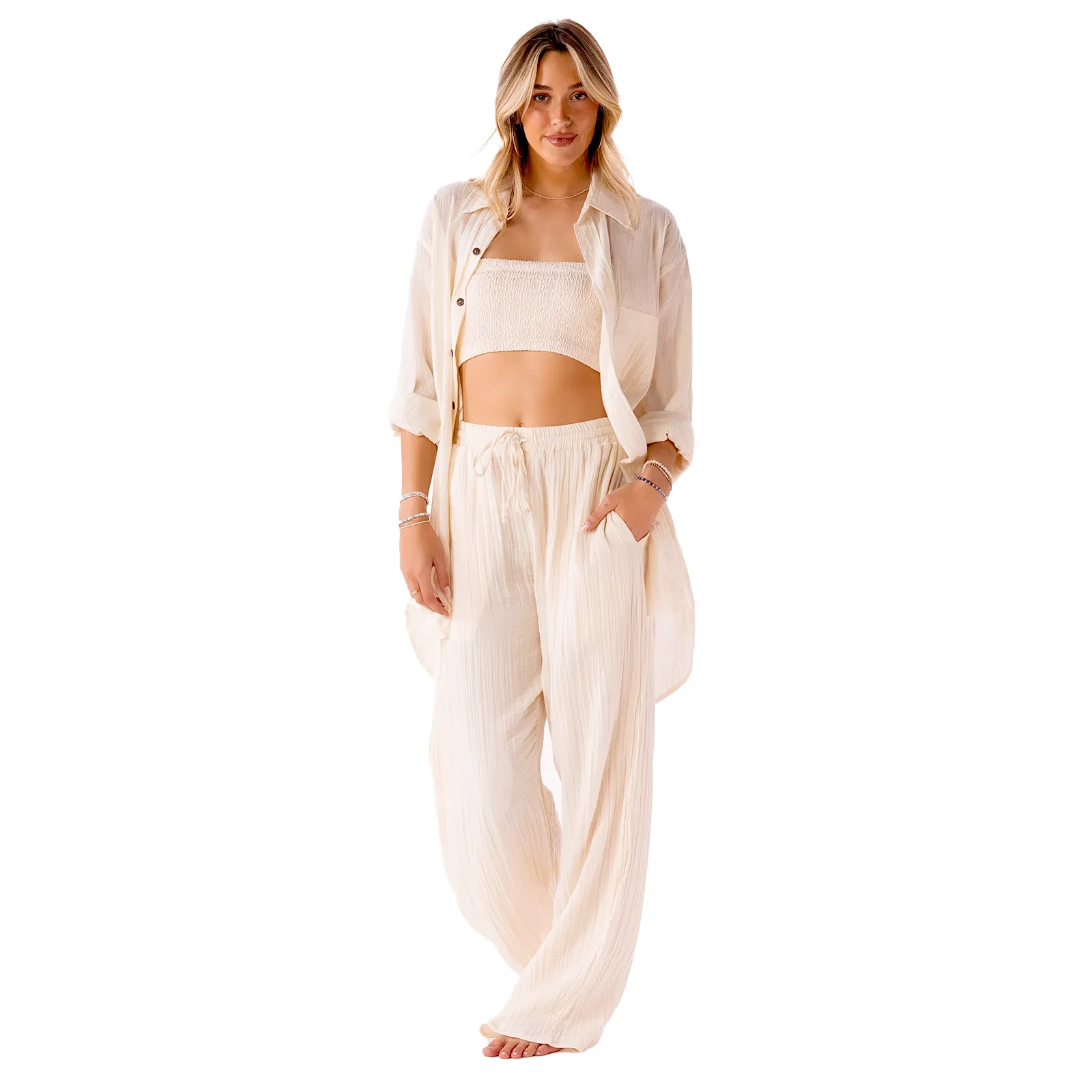 Cream Cotton Cabana Pants