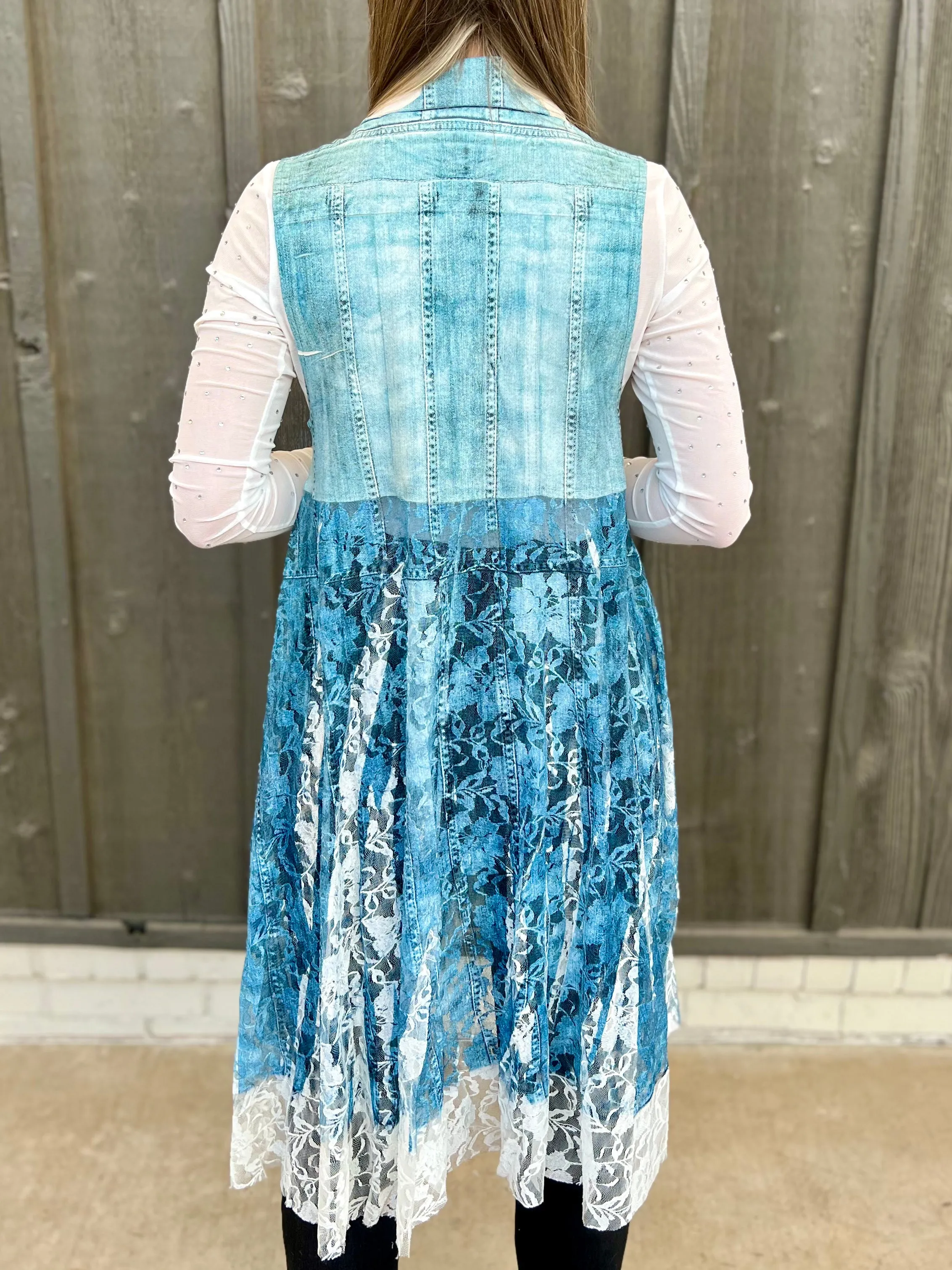 Denim Lace Layered Vest Cardigan