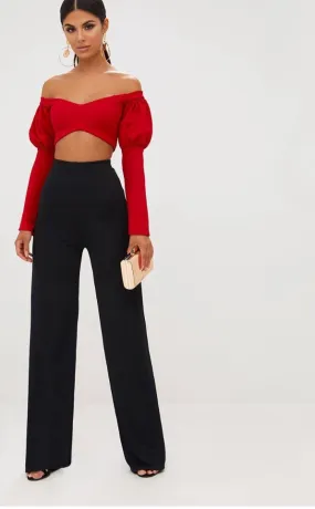 EDA HIGH WAISTED WIDE LEG BLACK TROUSERS