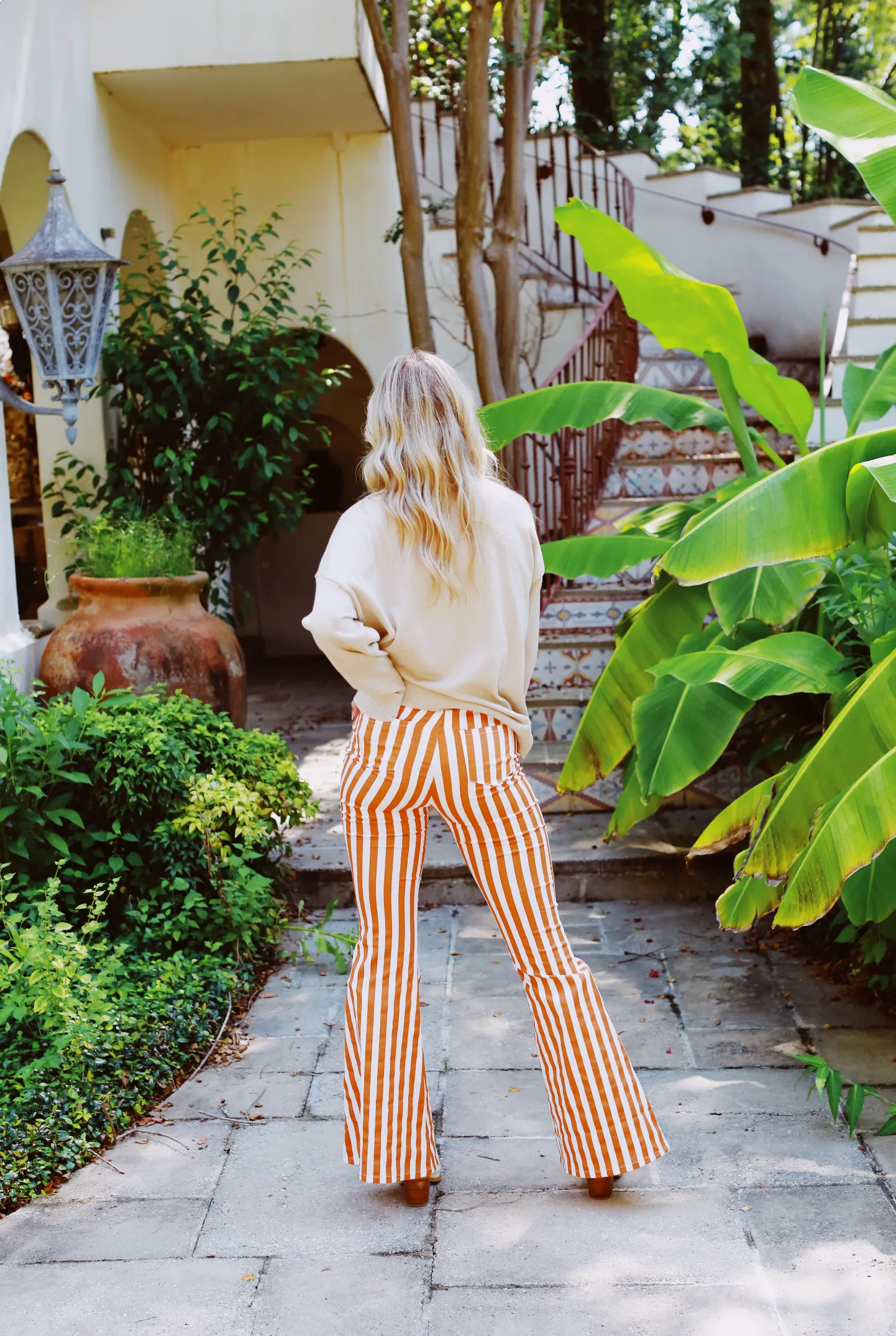 Emmi's Striped Boot Cut Pants - White/Tiger