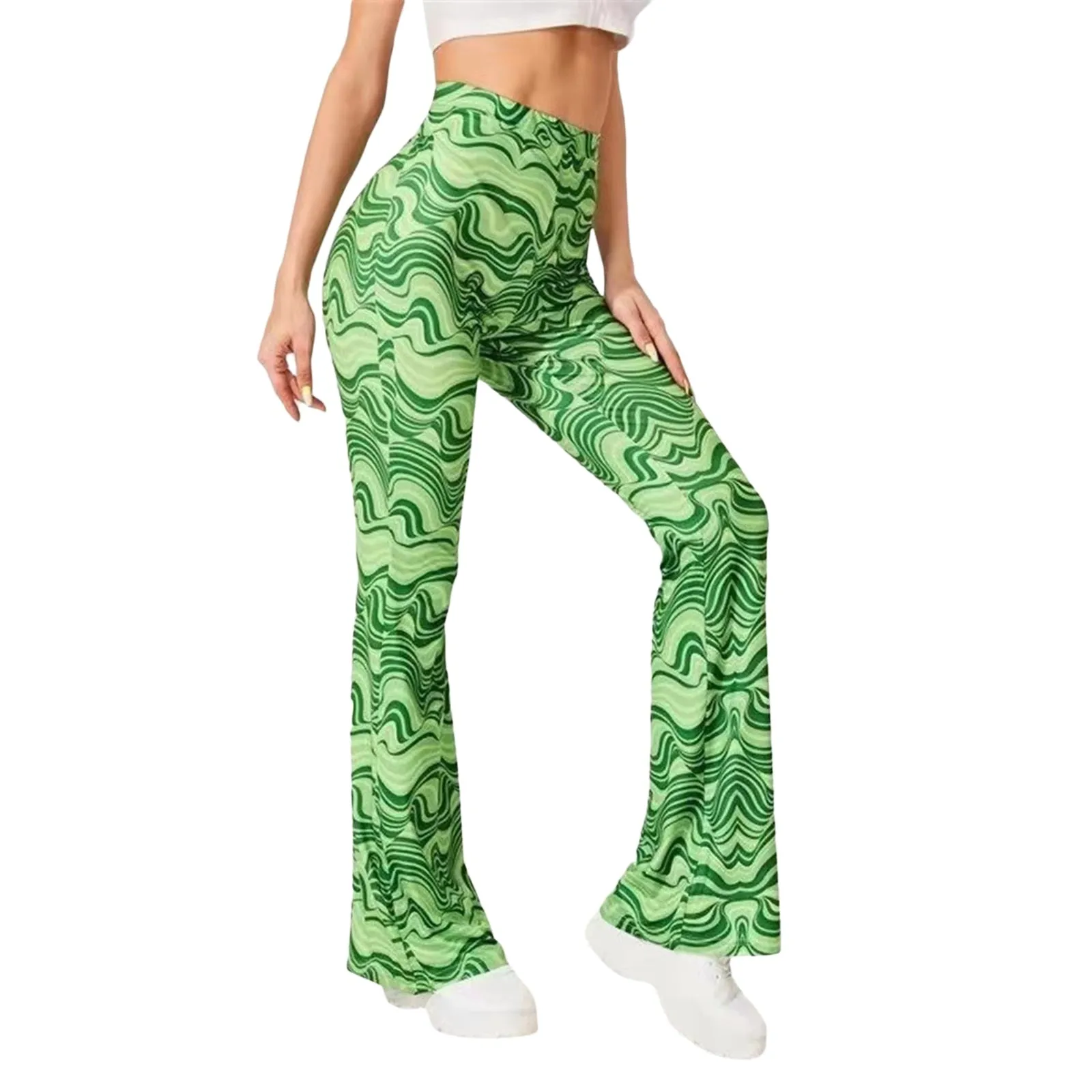 Groovy Bell Bottoms In 7 Different Colors High Waist Flare Stretch Yoga Pants Water Ripple Print Boho Festival Pants Available In Sizes Small Medium Large XL And Plus Size 2X 3X 4X And 5X