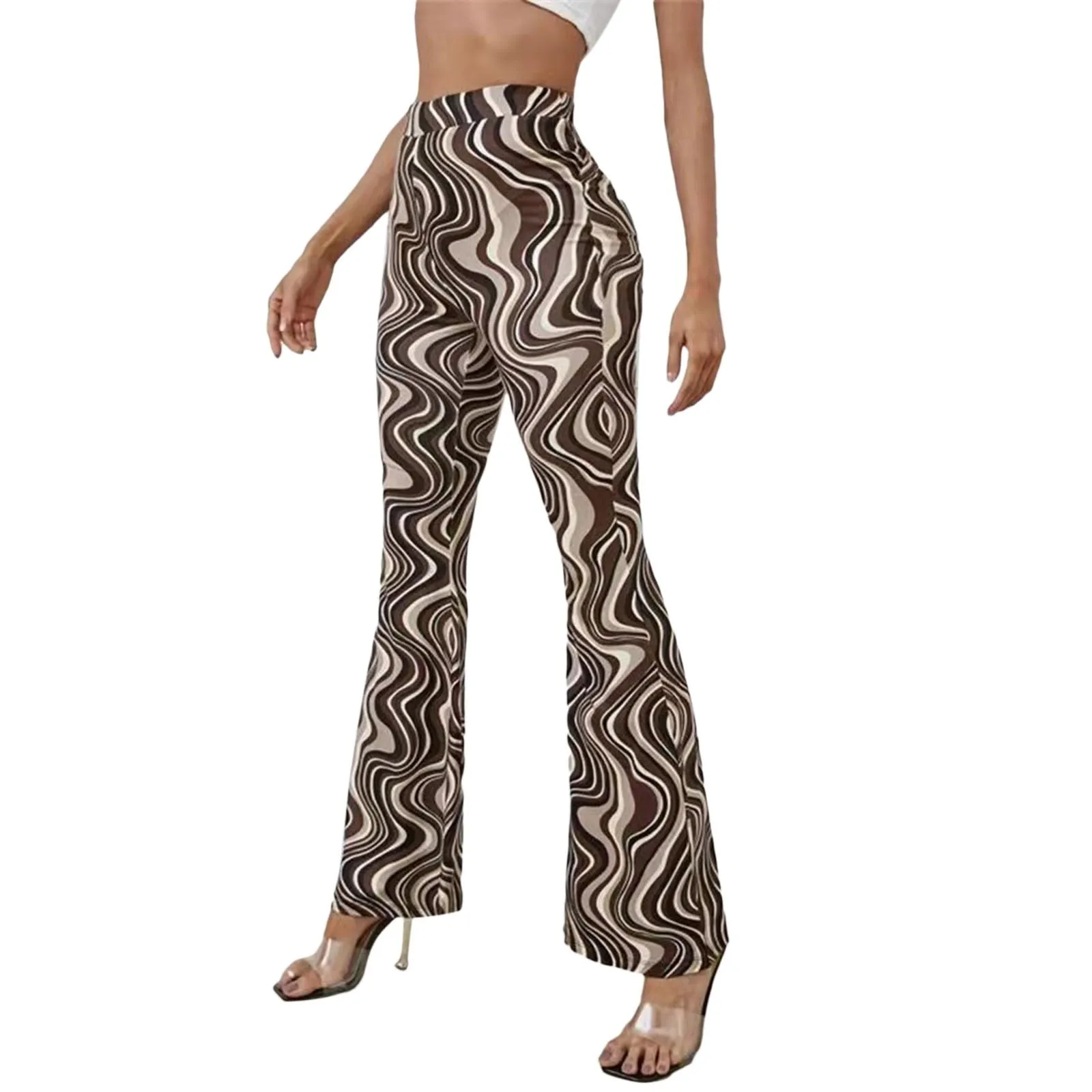 Groovy Bell Bottoms In 7 Different Colors High Waist Flare Stretch Yoga Pants Water Ripple Print Boho Festival Pants Available In Sizes Small Medium Large XL And Plus Size 2X 3X 4X And 5X