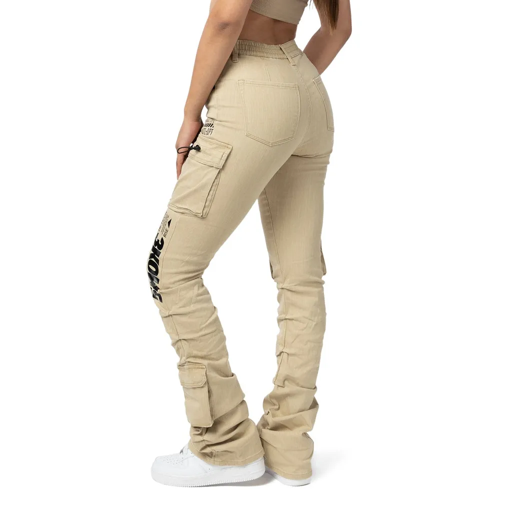 High Rise Utility Stacked Twill Pants - Cappuccino