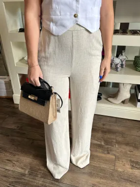 High Waist Linen Blend Pants