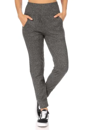 High Waist Soft Brushed Fleece Lined Cropped Joggers - Dark Heather Gray