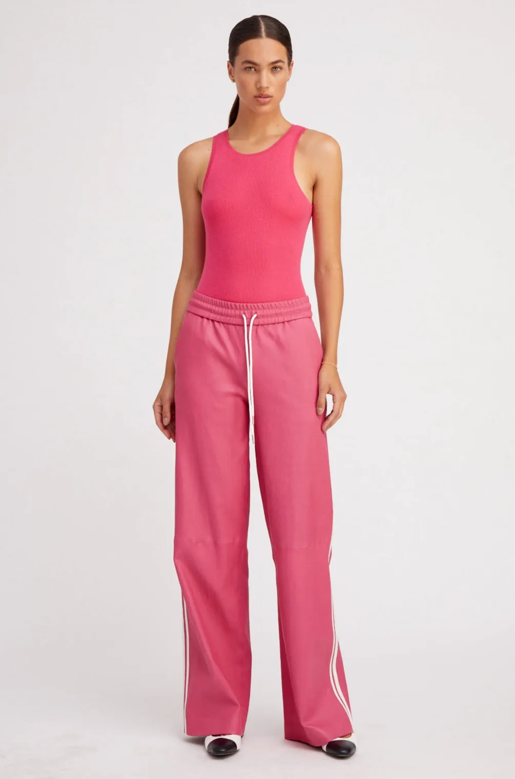 Hot Pink Leather Athletic Sweatpants