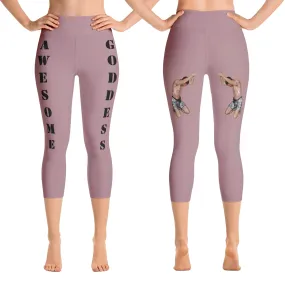 Our best viral leggings dusty rose awesome goddess black letters