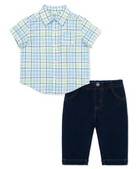 Plaid Woven Pant Set