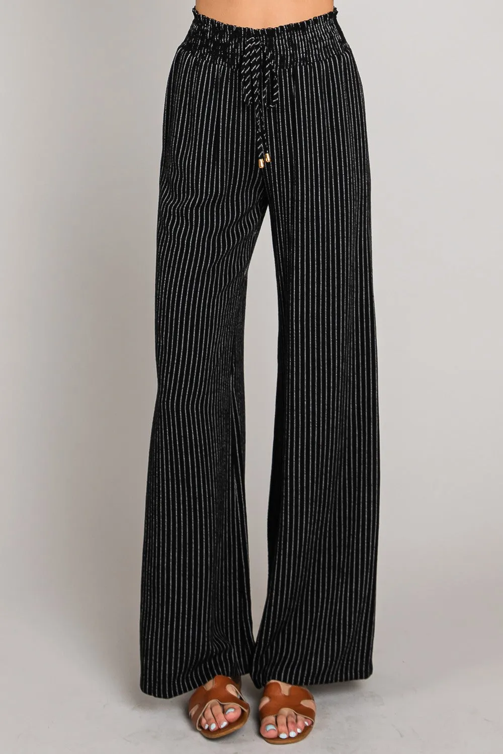 STRIPED LINEN SMOCKED PANTS