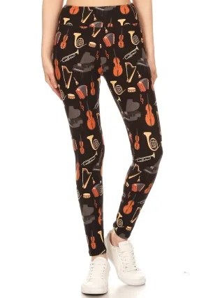 Women Regular High Waist Musical Instruments Printed Yoga Pants Leggings